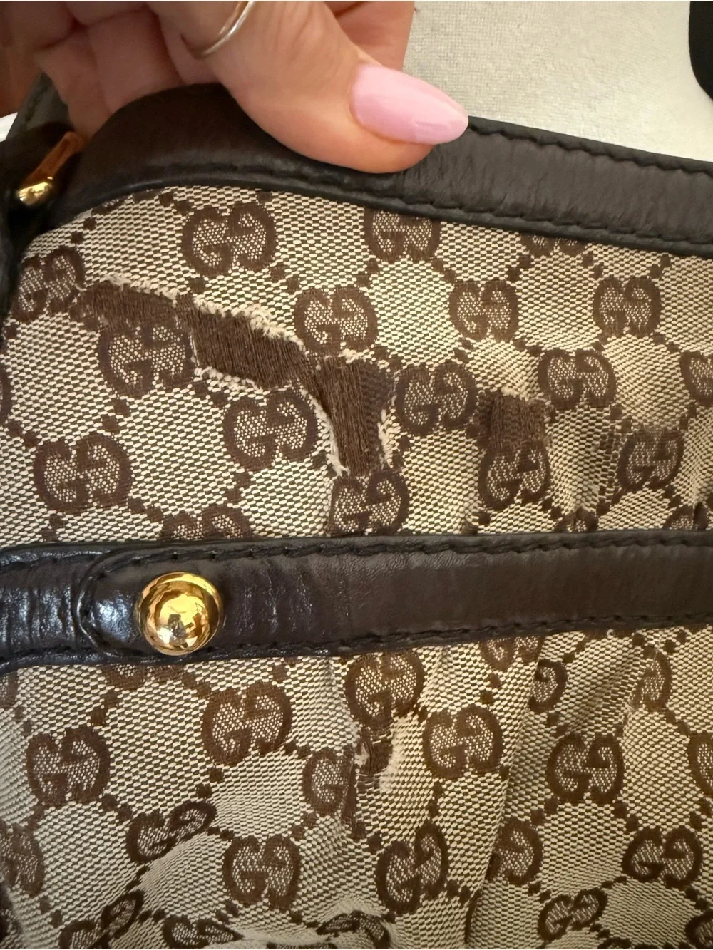 ⚜️ GUCCI VINTAGE GG CANVAS JOCKEY SHOULDER TOTE BROWN ⚜️